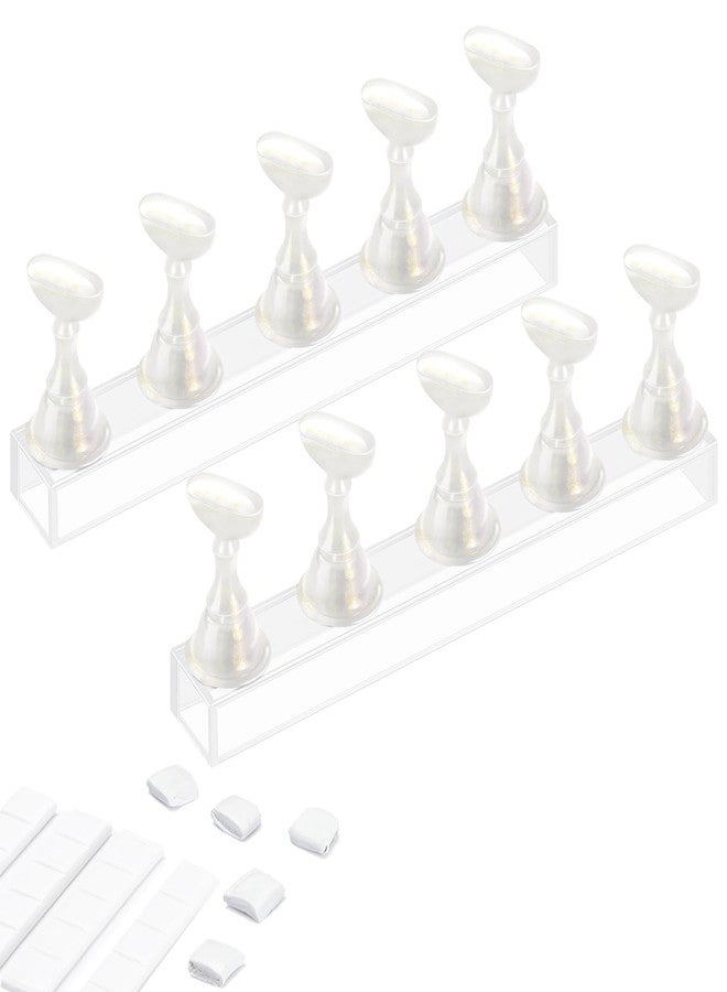 Etercycle Acrylic Nail Display Stand DIY Nail Crystal Holder Magnetic Practice Stands with Reusable Adhesive Putty Clay for False Nail Tip Manicure Tool(White with gold) - Image 1